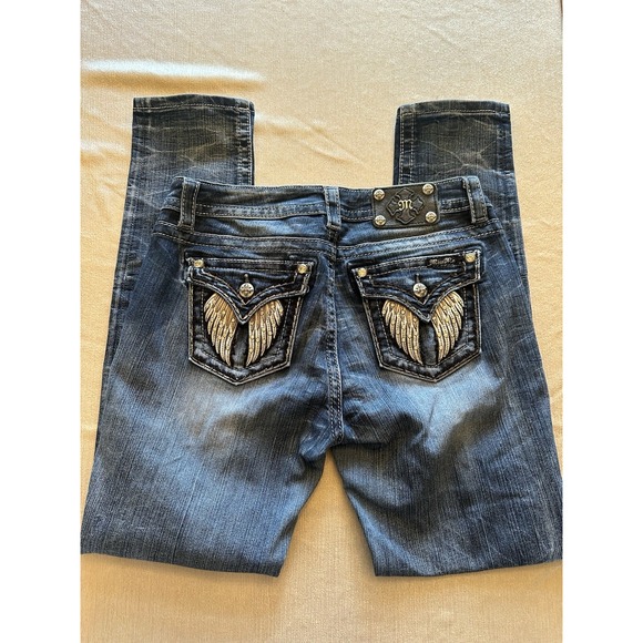 Miss Me Denim - Miss Me Jeans Sz 30 Skinny Wing Rhinestone Bling Low Rise Medium‎ Wash